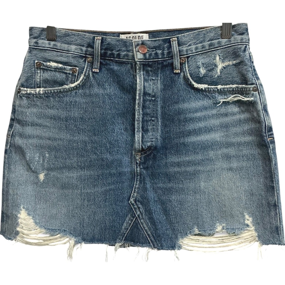 AGOLDE Ada High Rise Mid Thigh Jean Denim Skirt Ransom Blue 28 - Picture 1 of 6